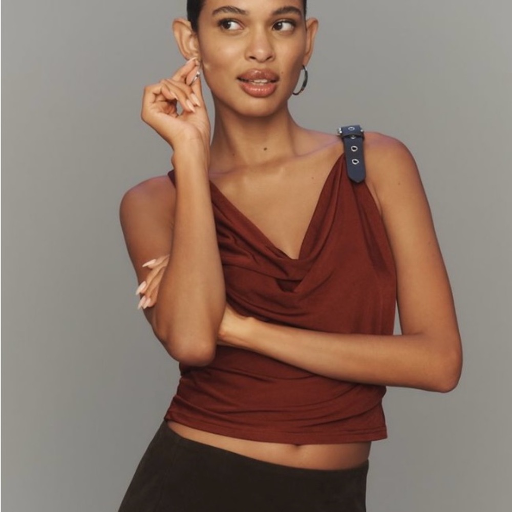 “Dolan” Anthropologie Red Drape Top w/ Buckle Detail
